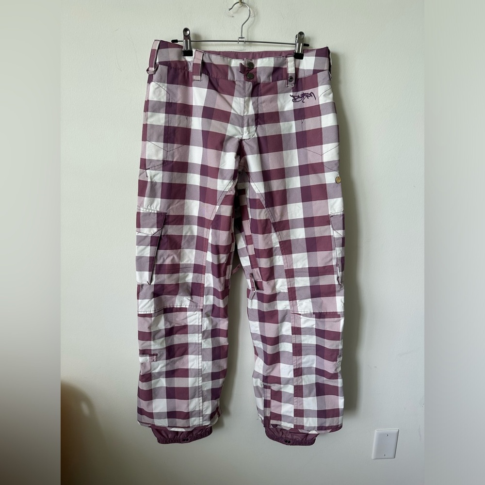 Burton White and Purple Plaid Snow Pants